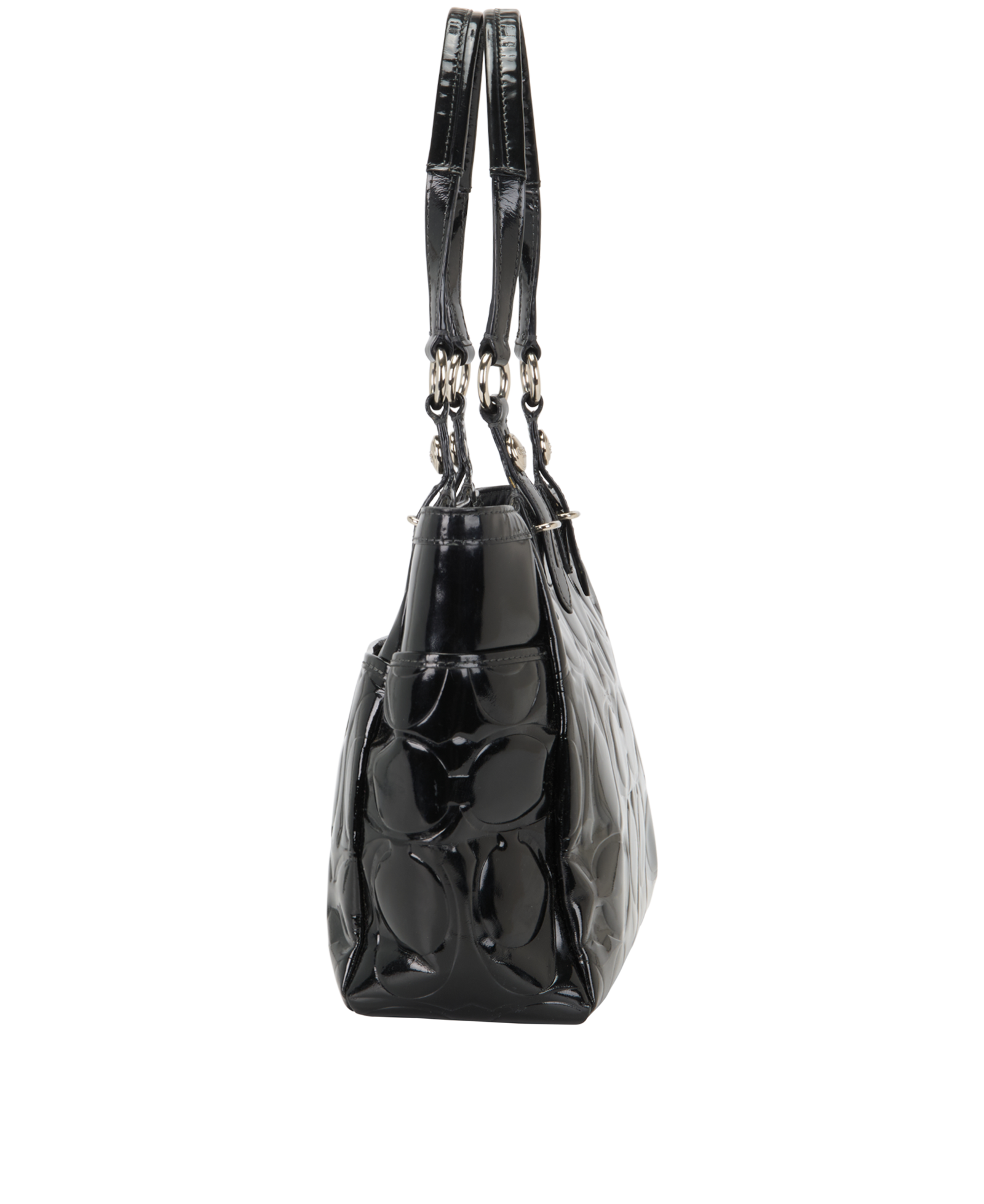 Embossed Signature Tote, &pound;50, Handbags, Black, Patent Leather, Bottom view